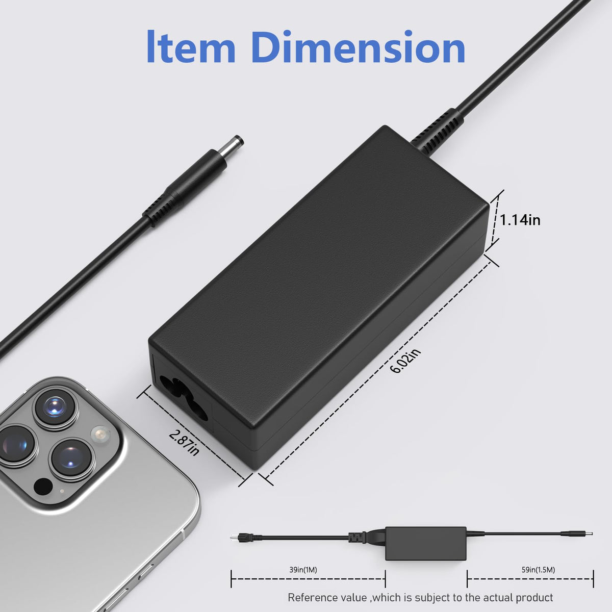 Bzylon 65W Dell adapter with included cord for plug-and-play charging.