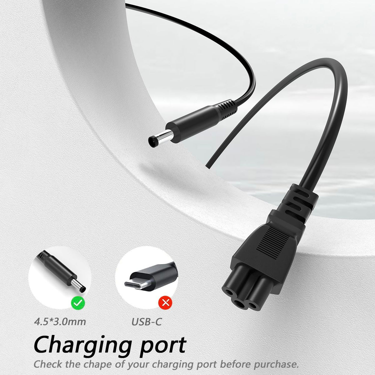 Side ports of the Bzylon 65W Dell adapter with 4.5mm tip