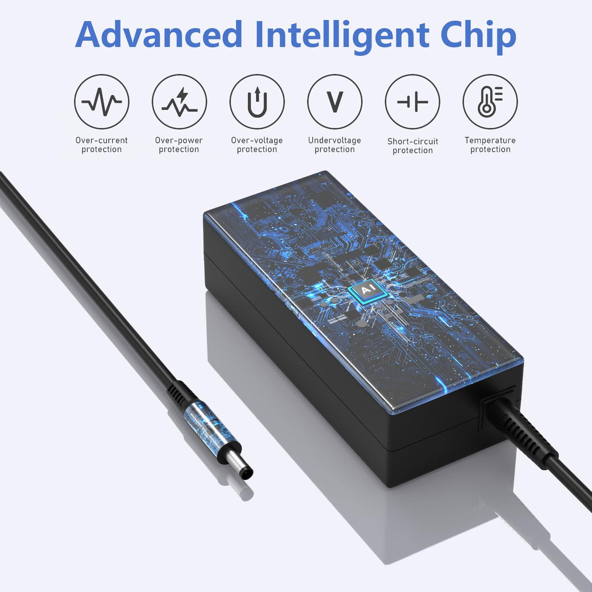 Bzylon 65W Dell adapter side view for easy desk setup and cable reach.