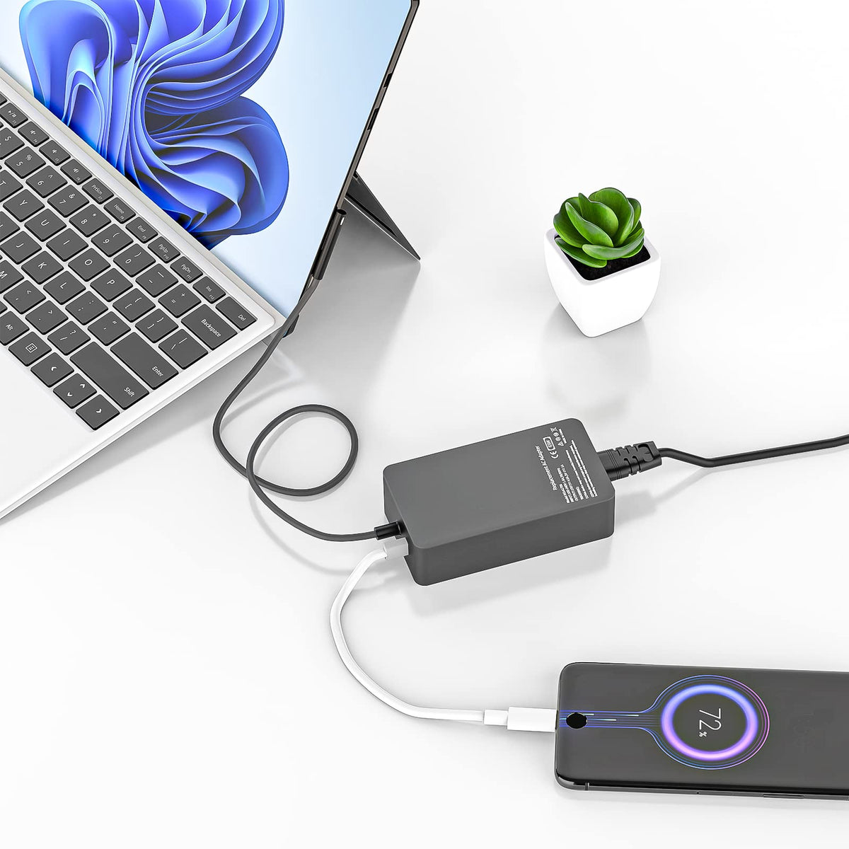 Bzylon 65W Surface Pro charger with a long 59-inch cable for flexible setup.