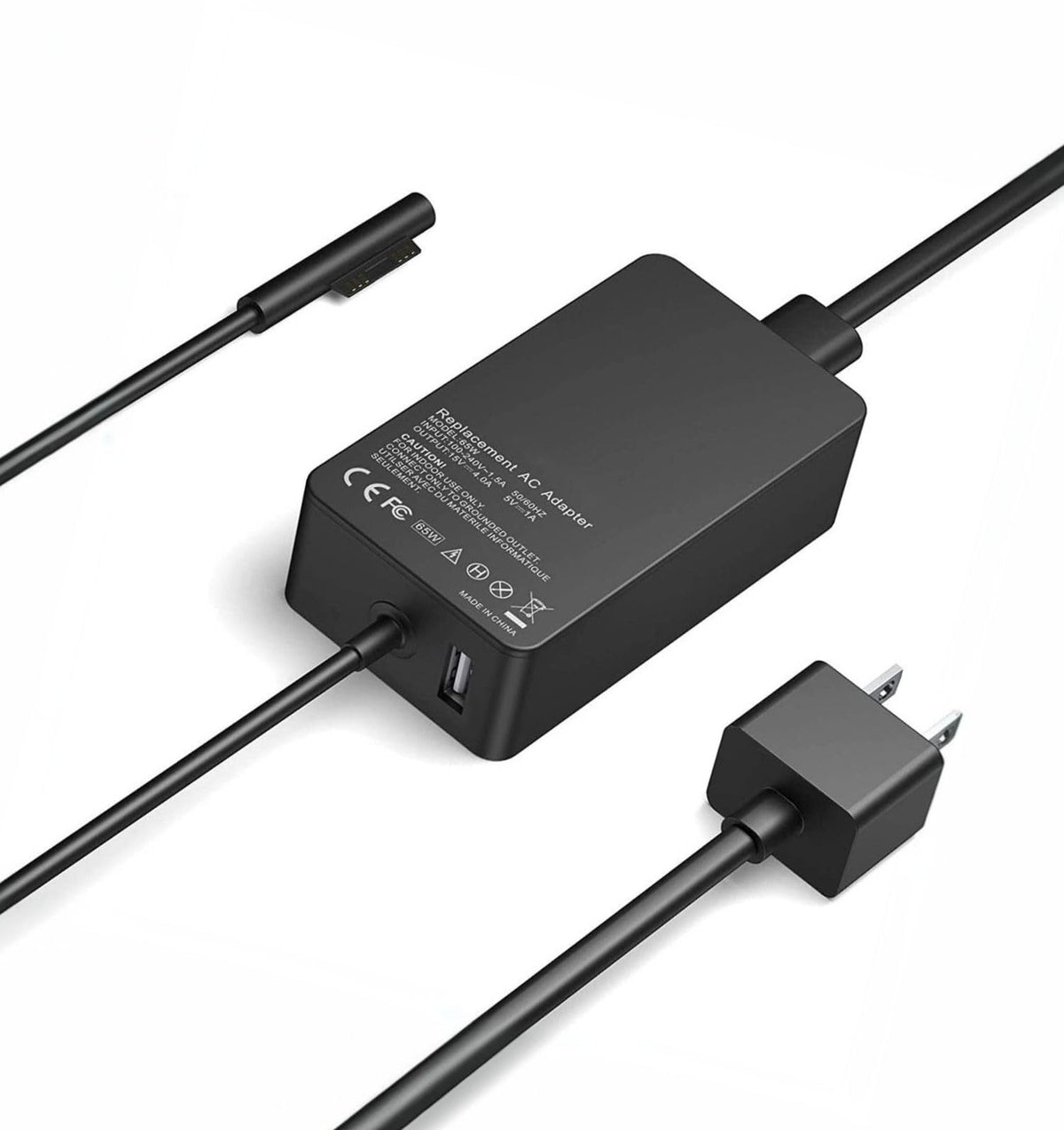 Bzylon 65W Surface Pro charger shows universal compatibility across multiple Surface models.
