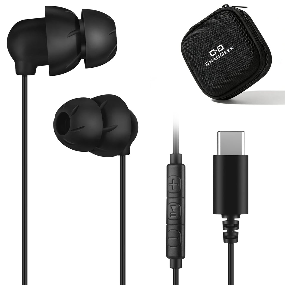 C G CHANGEEK front view of packaging showing earbuds and case for easy storage