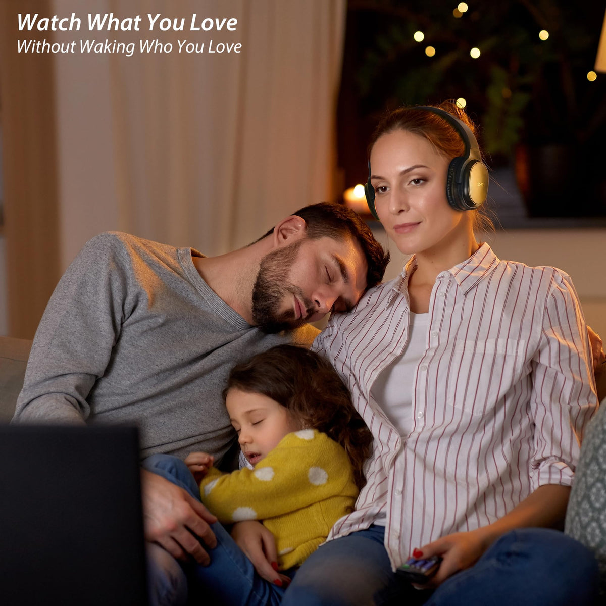 C G CHANGEEK headset worn by senior enjoying TV privately in living room