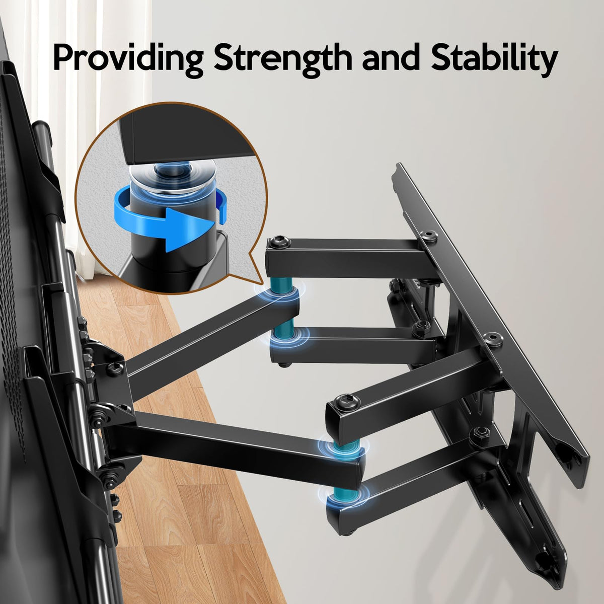 C-MOUNTS low-profile mount folded against wall saving space and improving aesthetics