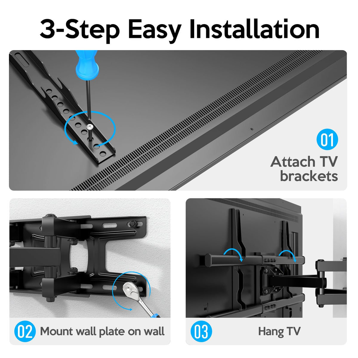 C-MOUNTS TV mounted on brick wall illustrating solid mounting and stability