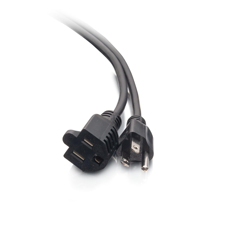 C2G 25 ft outlet saver power extension cord connected to a surge strip for easy outlet access