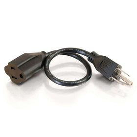 C2G front view of 10ft outlet saver shows compact plug and female shroud benefit