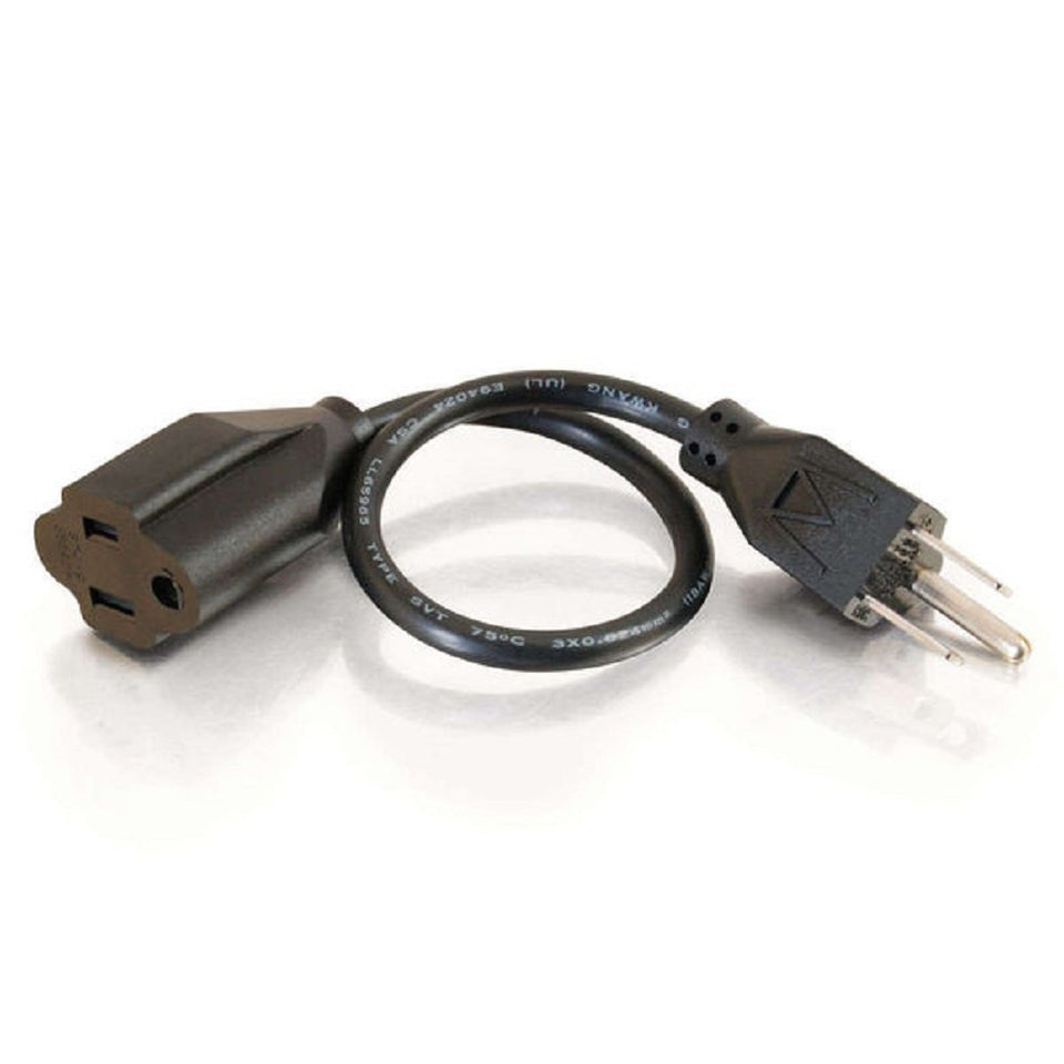 C2G front view of 10ft outlet saver shows compact plug and female shroud benefit