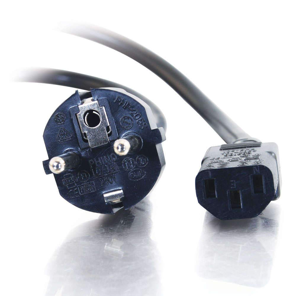 C2G power cord in use with laptop and monitor demonstrating tidy setup