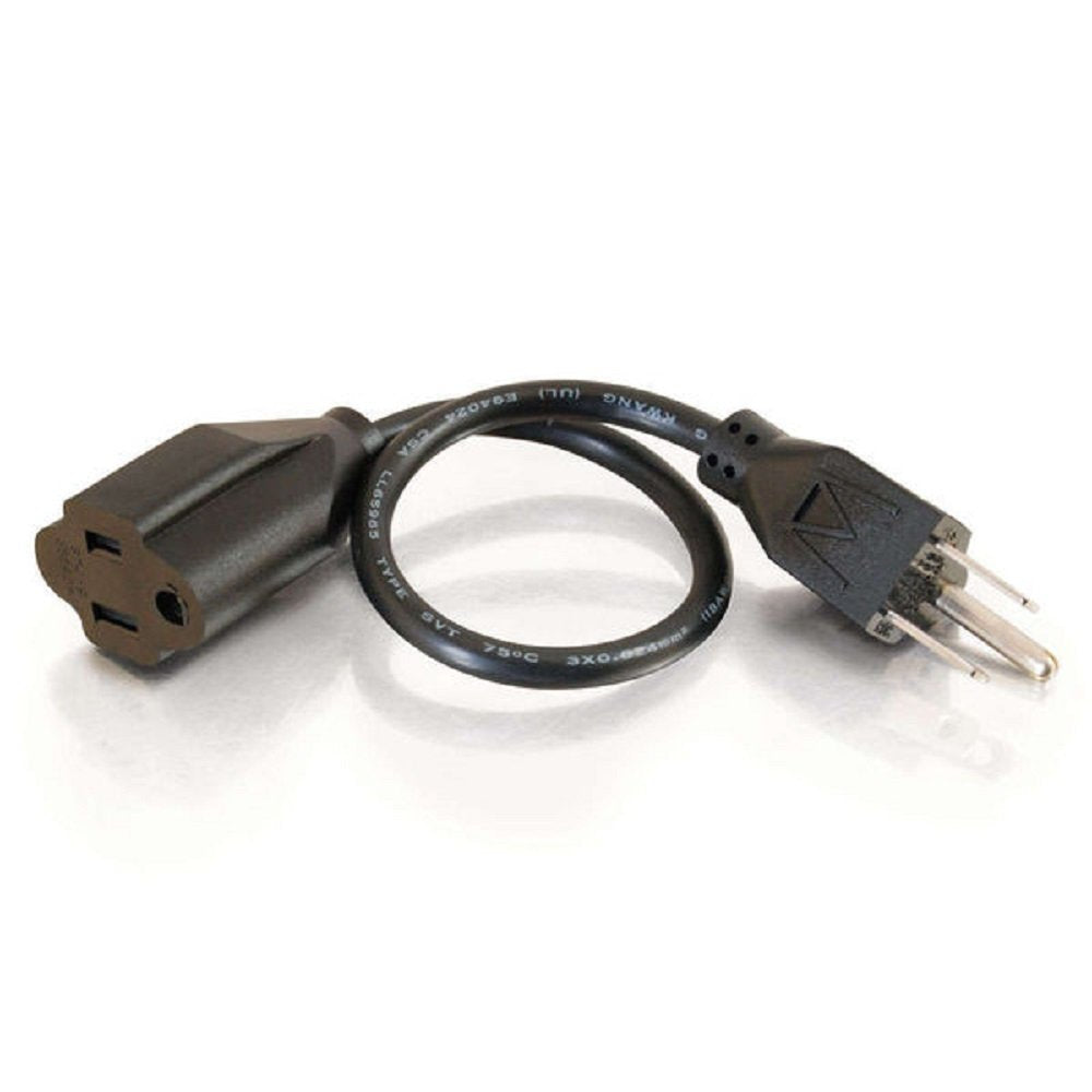 C2G power cord front view showing plug and shroud connector for tidy outlets