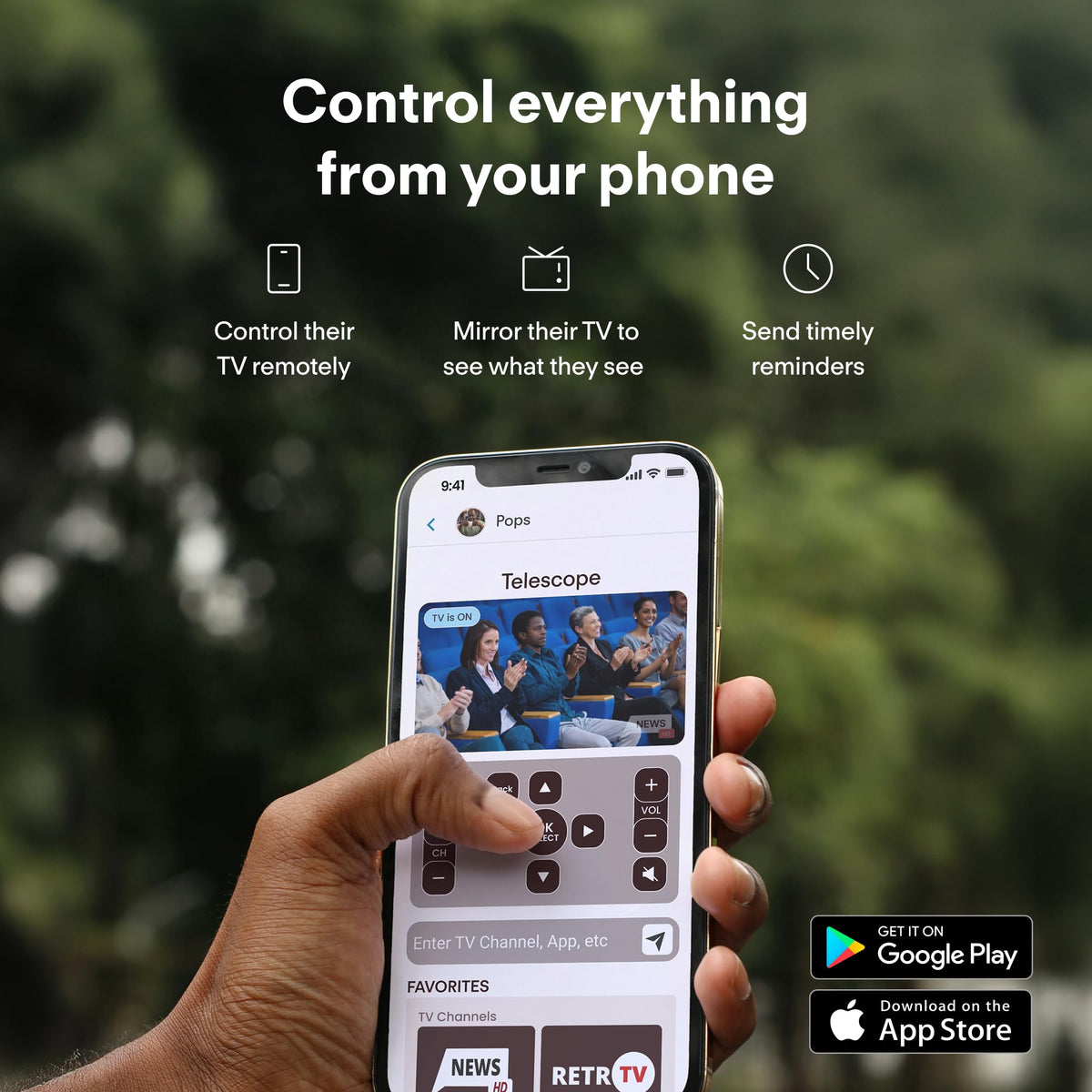 Caavo JubileeTV on TV enables video calls with auto-answer and full-room view.