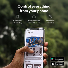 Caavo JubileeTV on TV enables video calls with auto-answer and full-room view.