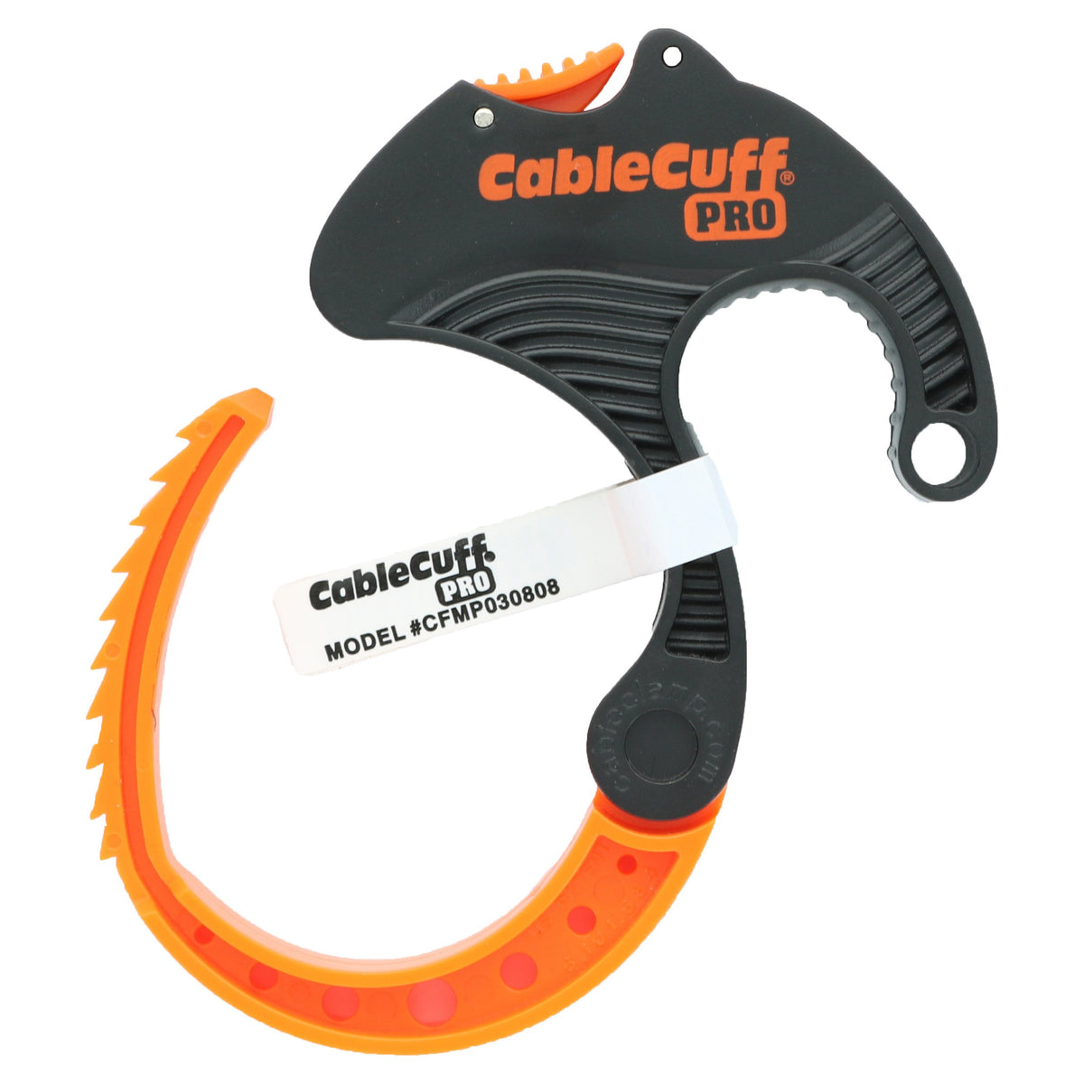 Cable Cuff brand D-ring and cord hole detail for portable carry