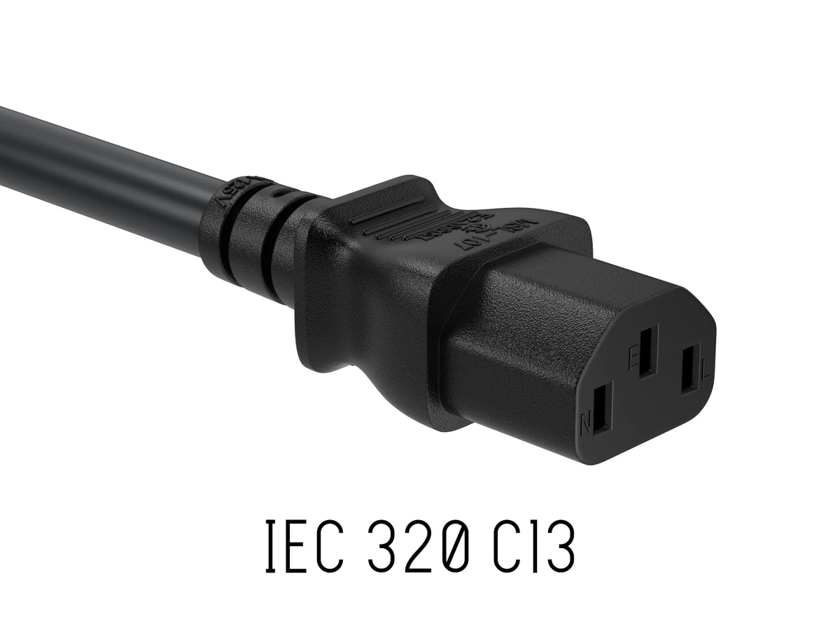 Cable Leader IEC C13 connector closeup for efficient routing to computers and peripherals.
