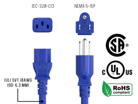 Cable Leader blue IEC C13 end connected to a computer setup.