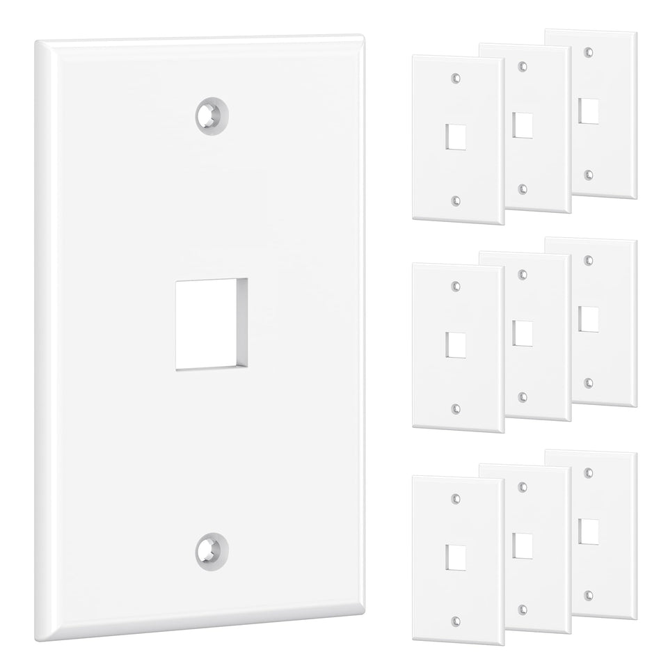 Cable Matters 10-pack keystone wall plate in white for clean network access.