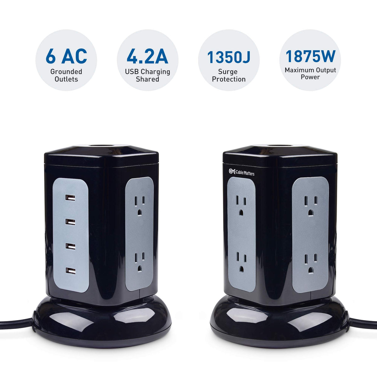 Cable Matters 10ft heavy-duty extension cord for flexible desk placement.