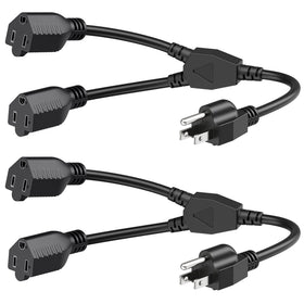 Cable Matters 2-outlet splitter cord adding outlets near a single wall socket.