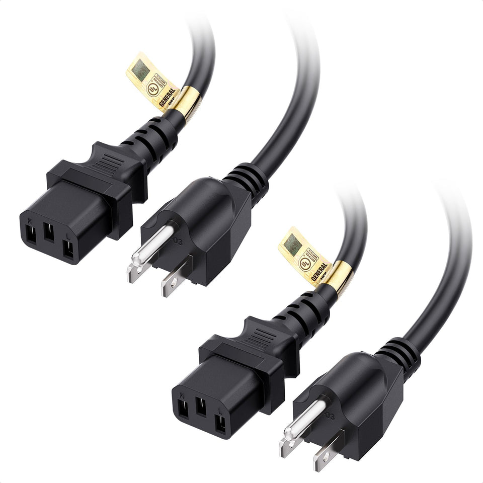 Cable Matters 2-pack 16 AWG power cords neatly arranged for a clean desk setup.