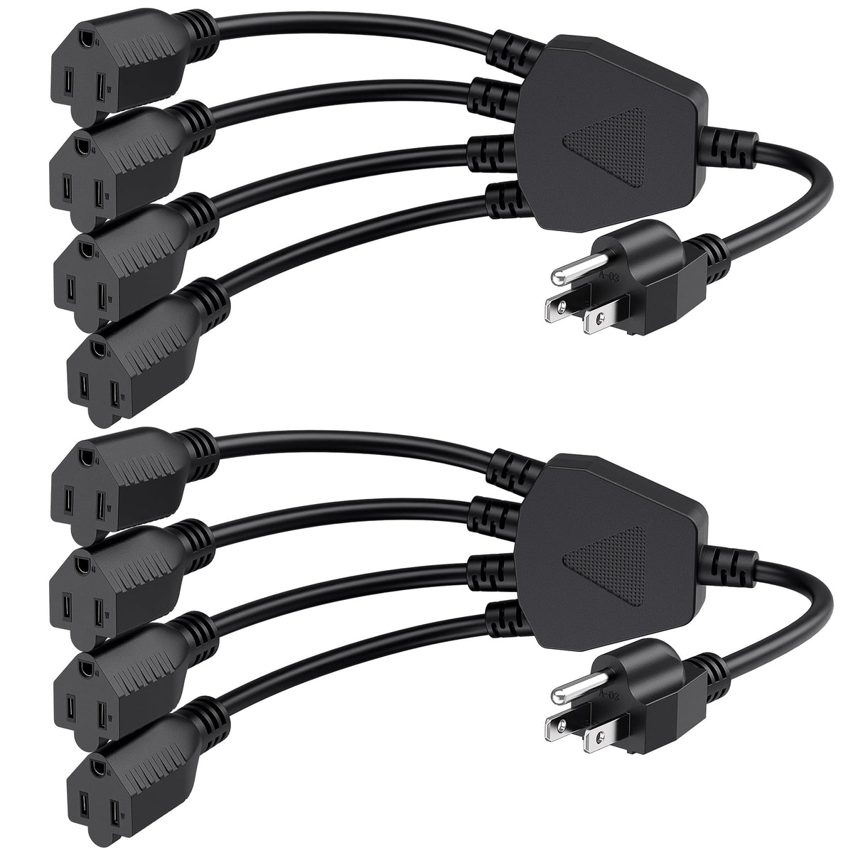 Cable Matters 2-pack 4-outlet splitter extends a single outlet for flexible setups.