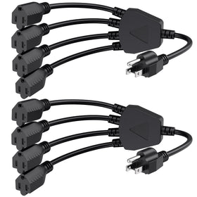 Cable Matters 2-pack 4-outlet splitter extends a single outlet for flexible setups.