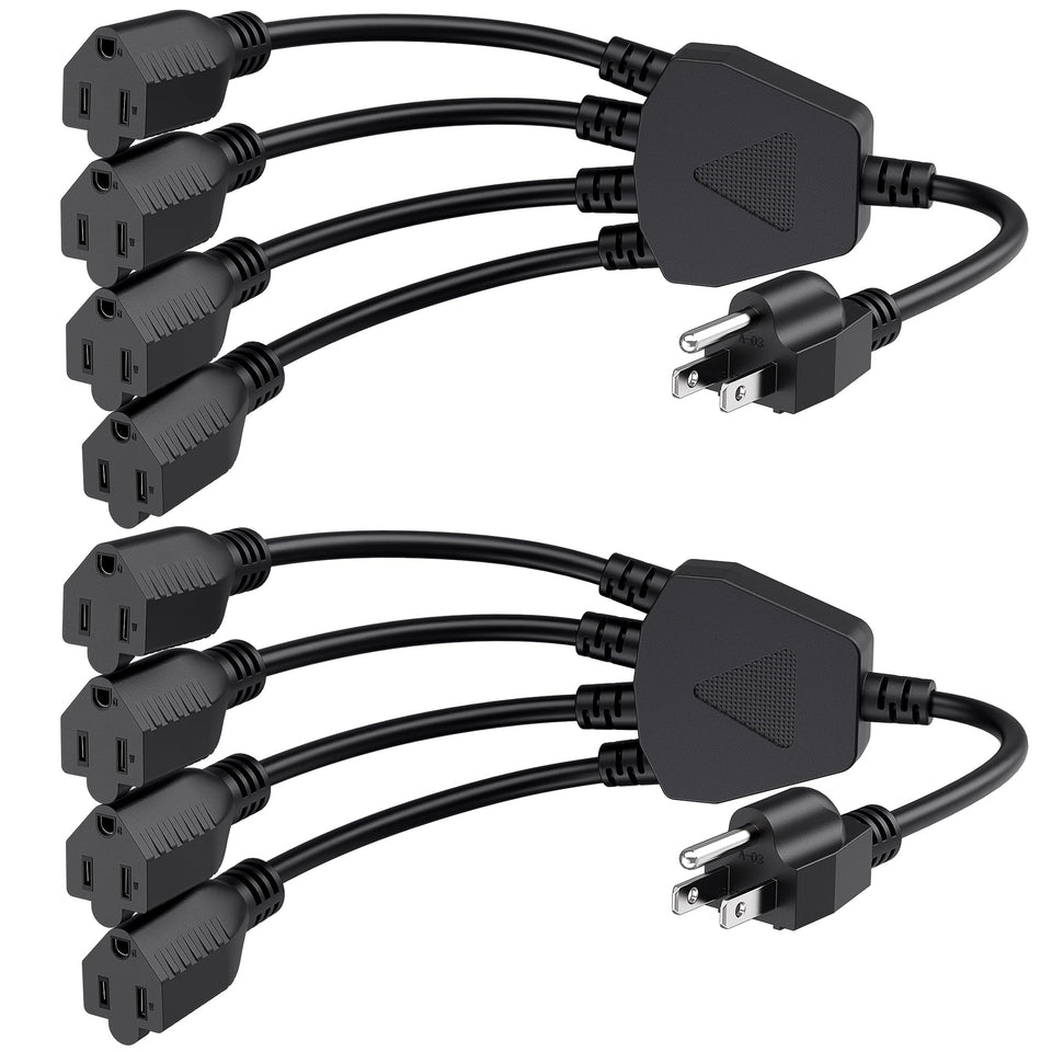 Cable Matters 2-pack 4-outlet splitter extends a single outlet for flexible setups.