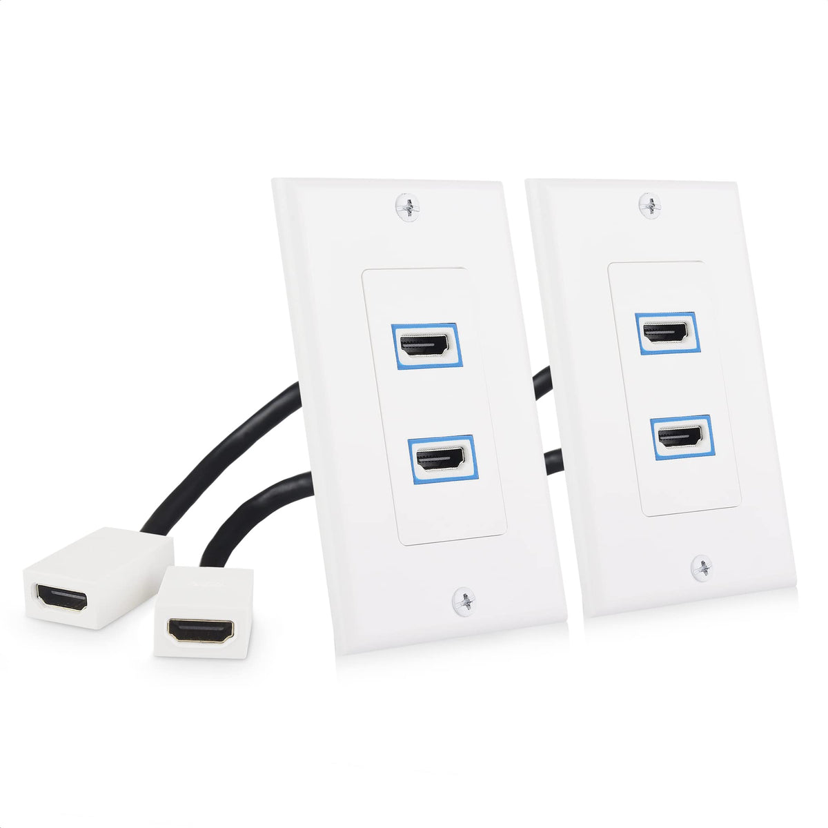 Cable Matters 2-pack 2-port 8K HDMI wall plate front view for clean AV setup