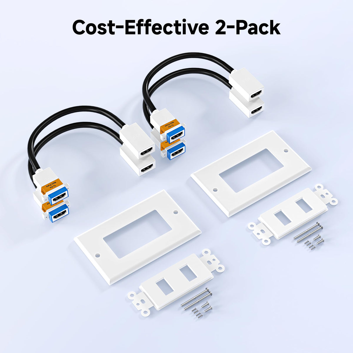Cable Matters 2-pack 2-port 8K HDMI wall plate white finish for discreet modern installs
