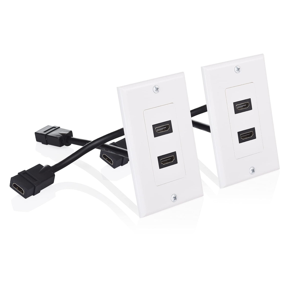 Cable Matters 2-Port HDMI wall plate front view for clean, wall-mounted HDMI connections.