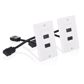 Cable Matters 2-Port HDMI wall plate front view for clean, wall-mounted HDMI connections.