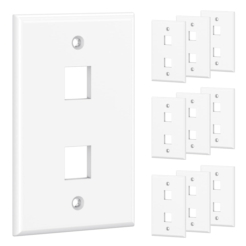 Cable Matters 2-port white keystone wall plate close-up for neat patch points