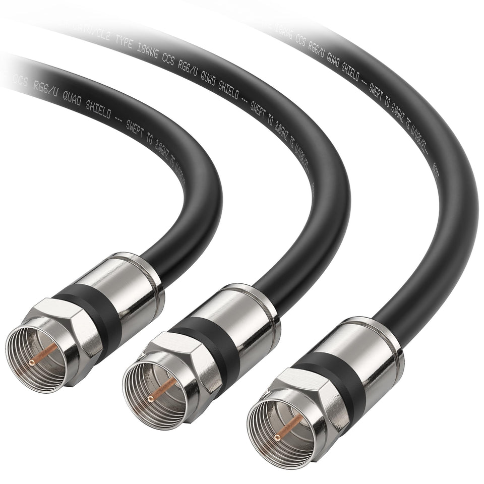 Cable Matters 3-pack RG6 cables, 15 ft each, ideal for TV setup