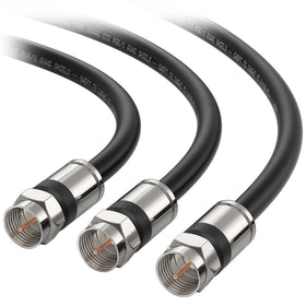 Cable Matters 3-pack RG6 coaxial cables with quad shield for reliable TV connections.