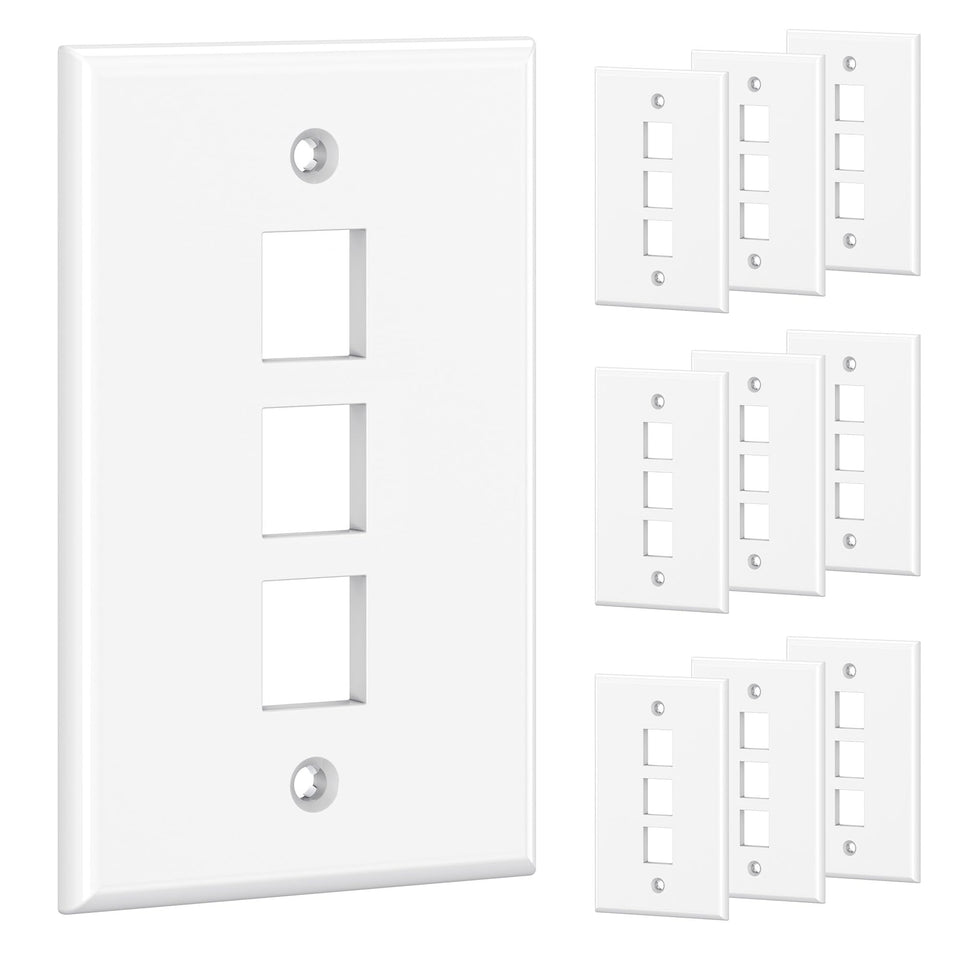 Cable Matters 3-port keystone wall plate in white for a clean, organized network setup
