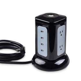 Cable Matters 6-outlet surge tower with USB ports centralizes device charging.