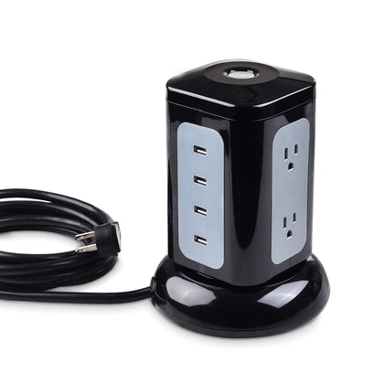 Cable Matters 6-outlet surge tower with USB ports centralizes device charging.