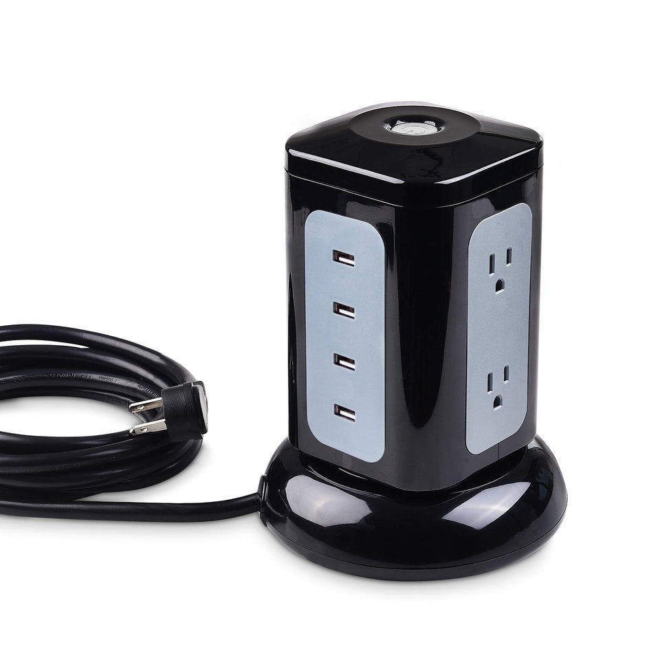 Cable Matters 6-outlet surge tower with USB ports centralizes device charging.