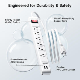 Cable Matters photo showing the 8ft cord stretched to a distant wall outlet for flexible placement