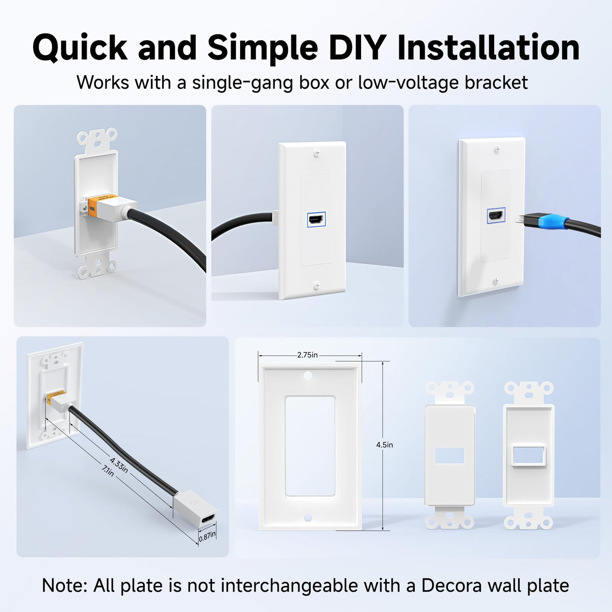 Cable Matters 8K wall plate installed with mounting screws for secure fit