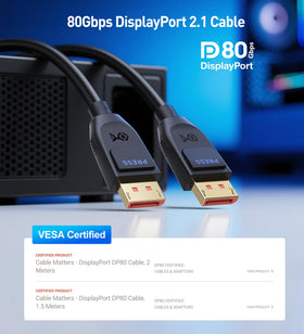 Cable Matters DP80 locking latch ensures secure connections during intense gaming sessions.