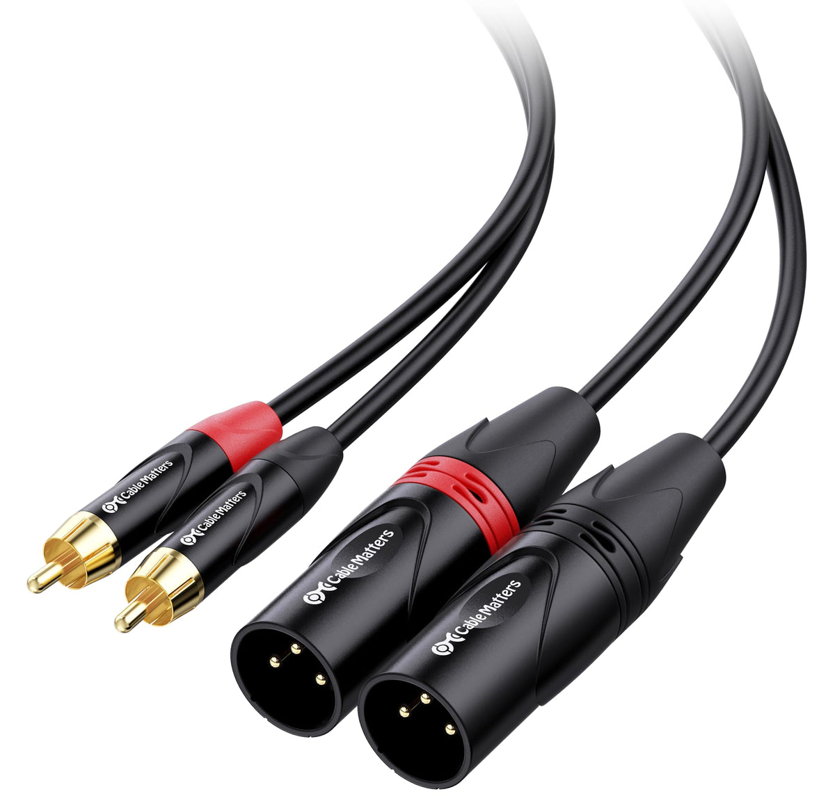 Cable Matters dual RCA to XLR balanced converter, 6 ft, versatile routing
