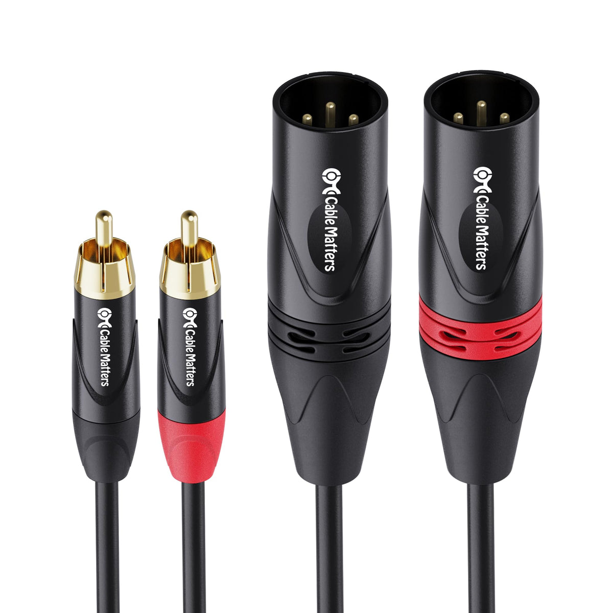 Cable Matters dual RCA to XLR cable 10ft, versatile setup.