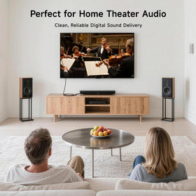 Cable Matters EMI/RFI shielded optical cable reduces interference for cleaner digital audio.