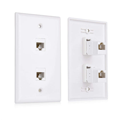 Cable Matters front faceplate showing two Cat6 RJ45 ports and clean finish, professional result
