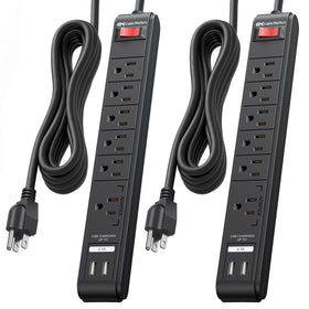 Cable Matters front view of 6-outlet power strip showing layout and benefits
