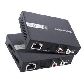 Cable Matters front view of transmitter and receiver showing compact metal housings for reliable performance