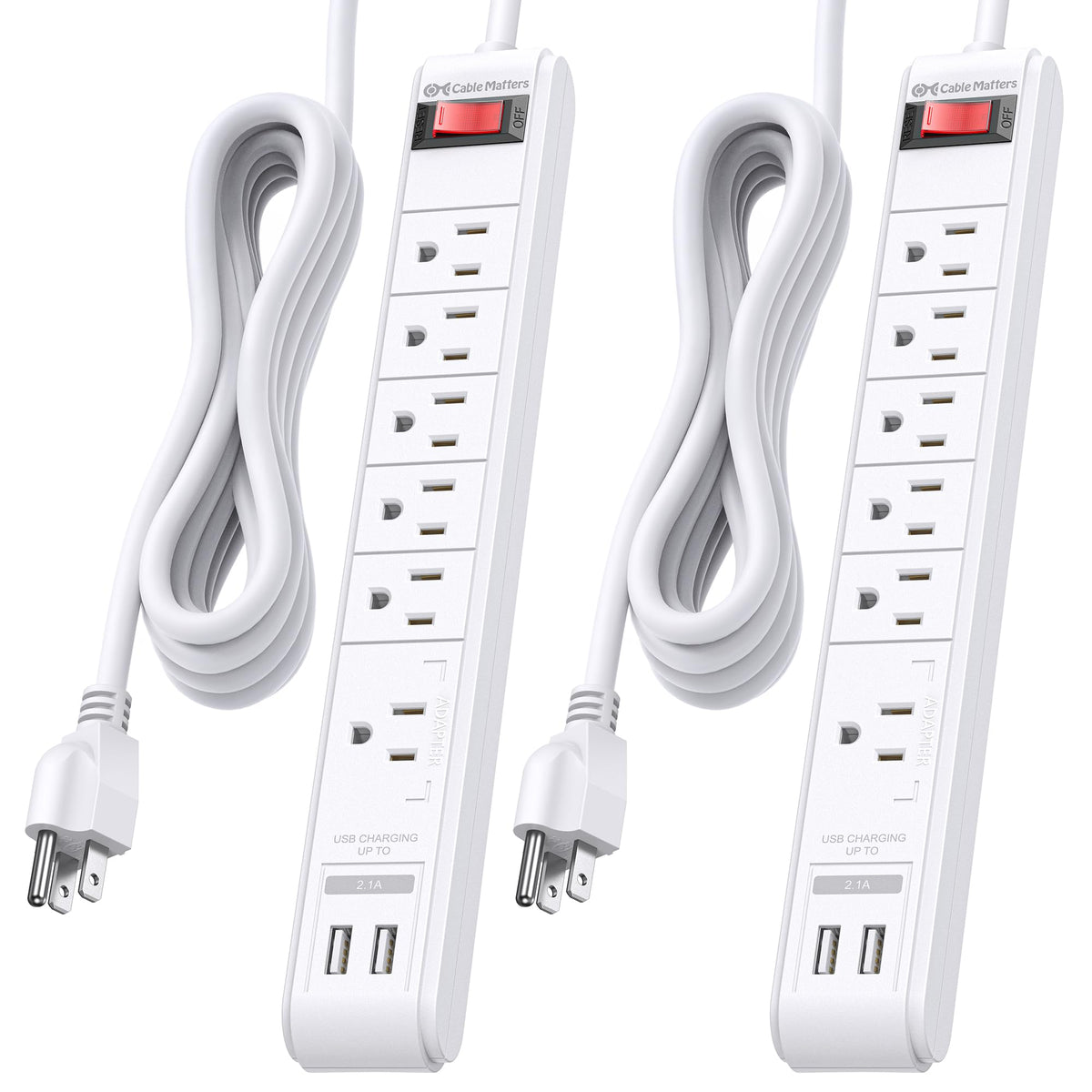 Cable Matters front view showing six outlets and neat layout for convenient power