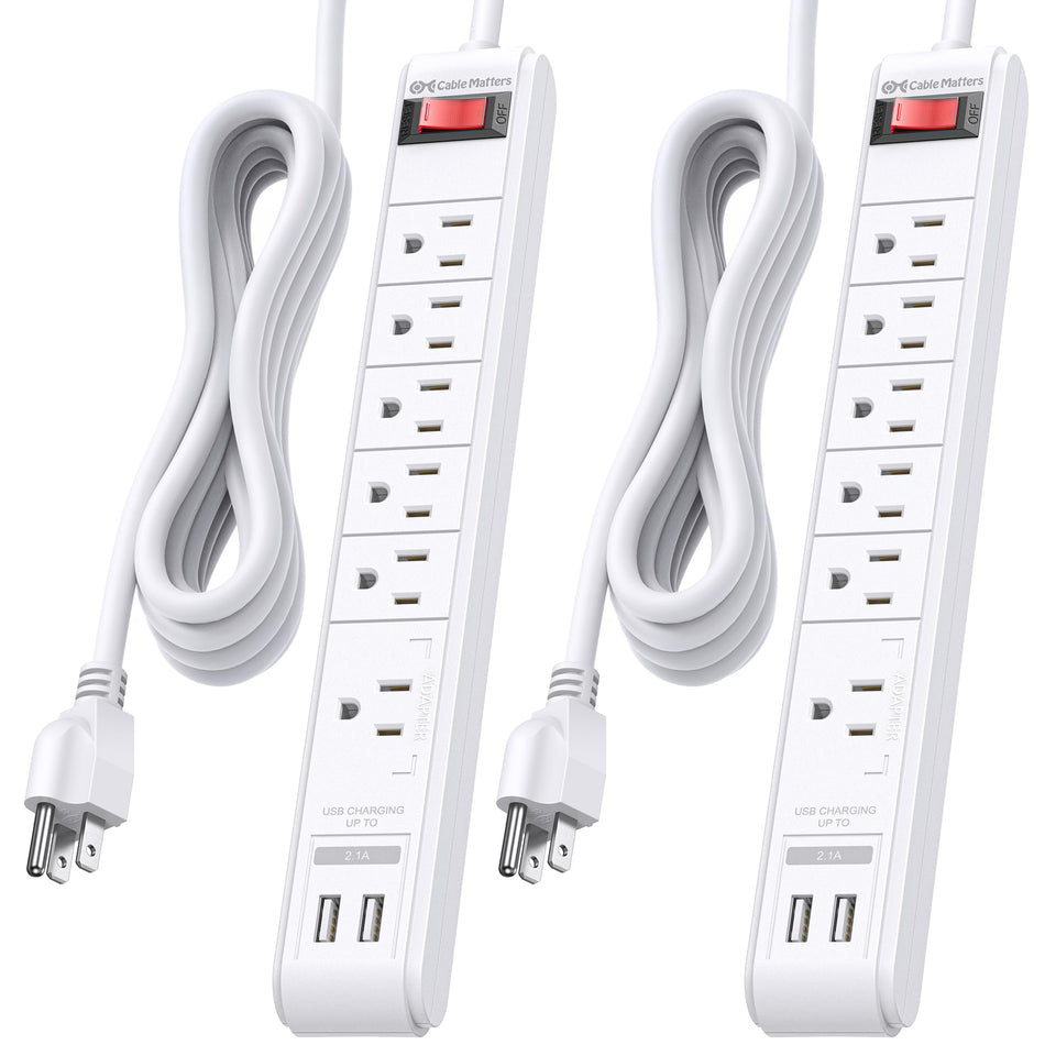 Cable Matters front view showing six outlets and neat layout for convenient power