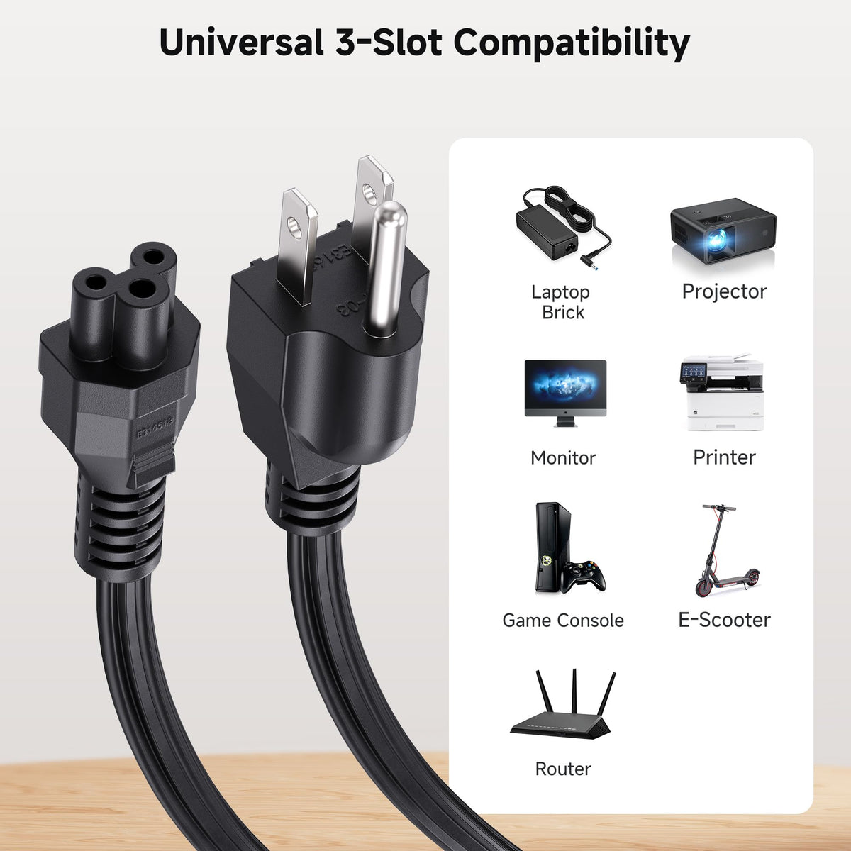 Cable Matters full length 6ft ribbon-style 16AWG cord showing flexibility
