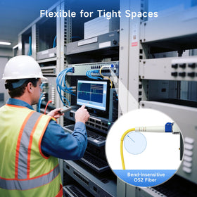 Cable Matters high-density duplex fiber enables flexible rack installation.